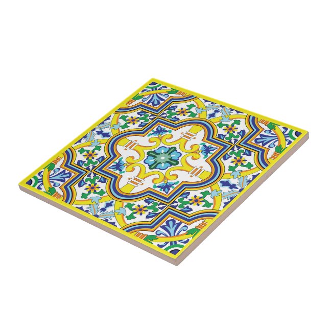 💛 💙 💚 Stunning blue och gult Azulejos Kakelplatta (Sidan)