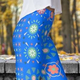 Stunning Blue Scandinavian Folk Mönster Leggings