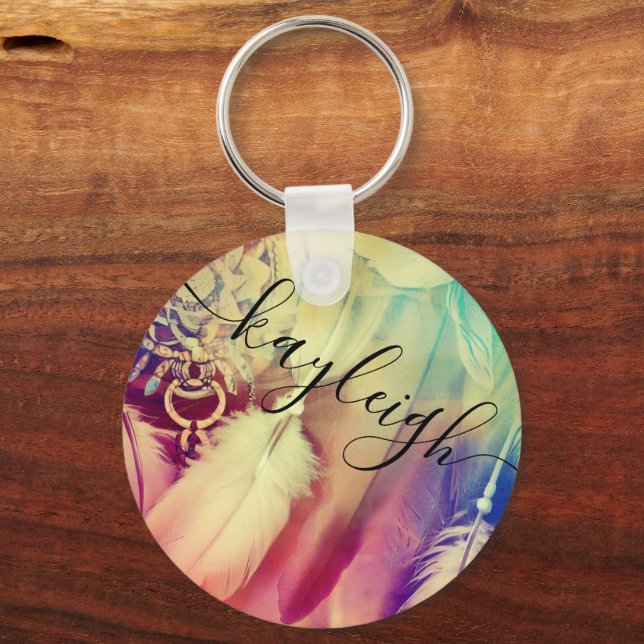 Stunning Boho Bohemian Stil Dreamcatcher Feathers Nyckelring (Framsida)