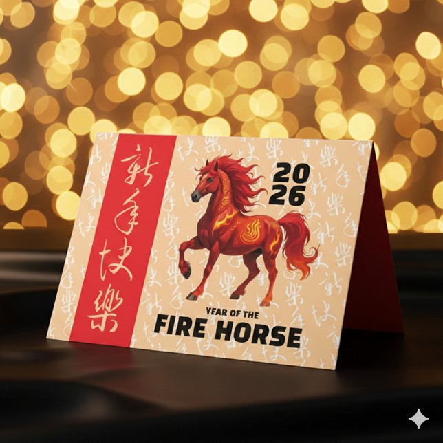 Stunning Chinese Year of the Fire Horse 2026 Helgkort (Stunning Chinese New Year of the Fire Horse 2026 Greeting Card Cover Photo)