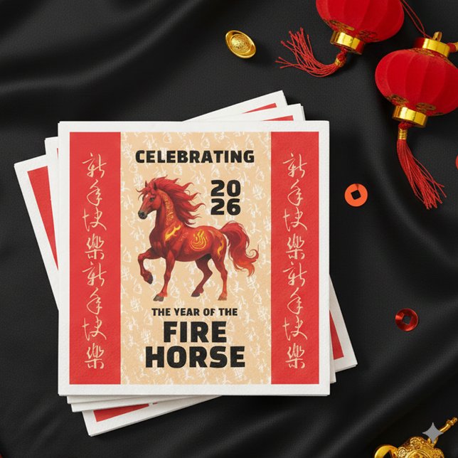 Stunning Chinese Year of the Fire Horse 2026 Pappersservett (Stunning Year of the Fire Horse 2026 Paper Napkins Cover Photo)