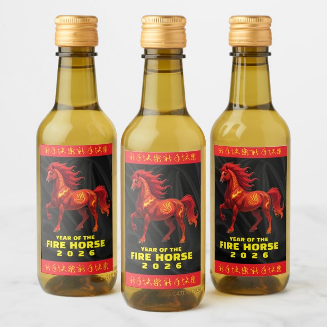 Stunning Chinese Year of the Fire Horse 2026 Vinetikett (Flaskor)