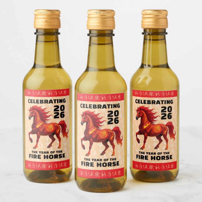 Stunning Chinese Year of the Fire Horse 2026 Vinetikett (Flaskor)