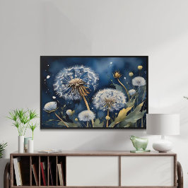 Stunning Dandelions i Nightsky AI Art Poster