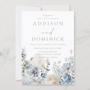 Stunning Dusty Blåa blommor alla sjöar Bröllop Inbjudningar