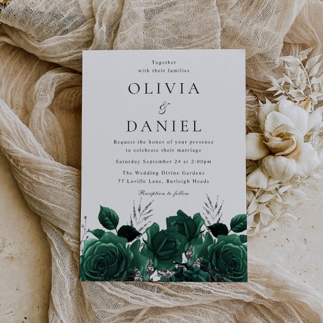 Stunning Emerald Grönt Blommigt Bröllop Inbjudningar (Skapare uppladdad)
