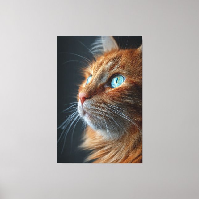 Stunning Fluffy Ginger Cat Profile - Blue Eyed Canvastryck (Framsida)