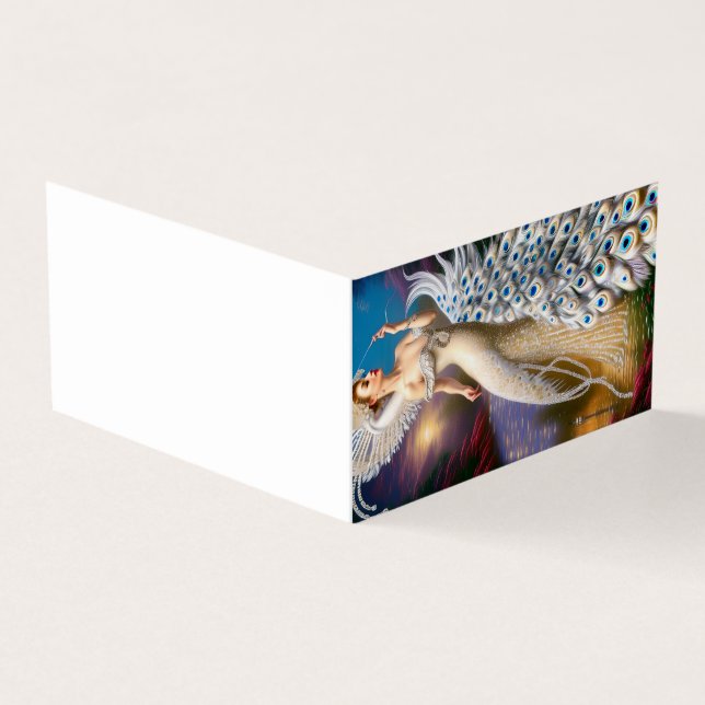 Stunning Fullt Body White Peacock Bird Visitkort (Utsida)