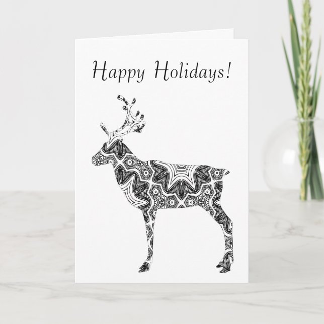 Stunning Geometric Pattern Reindeer Happy Holidays Helgkort (Framsida)