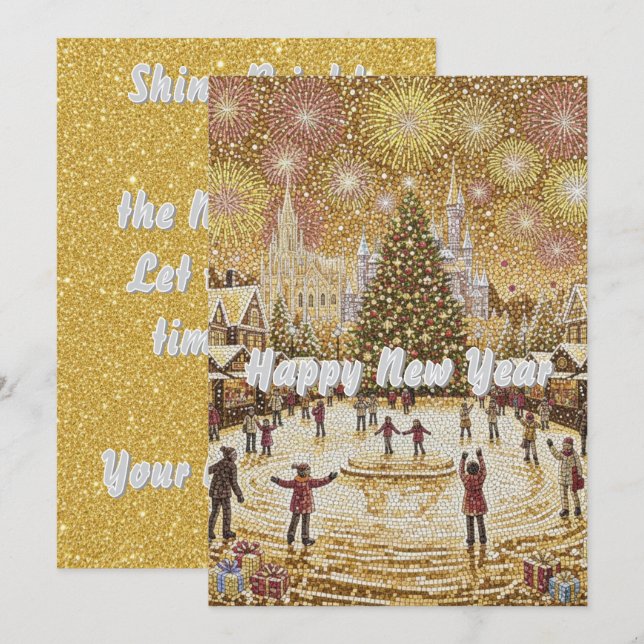 stunning Gold Glitter New Year's Eve Greeting Card Julkort (Fram/baksida)