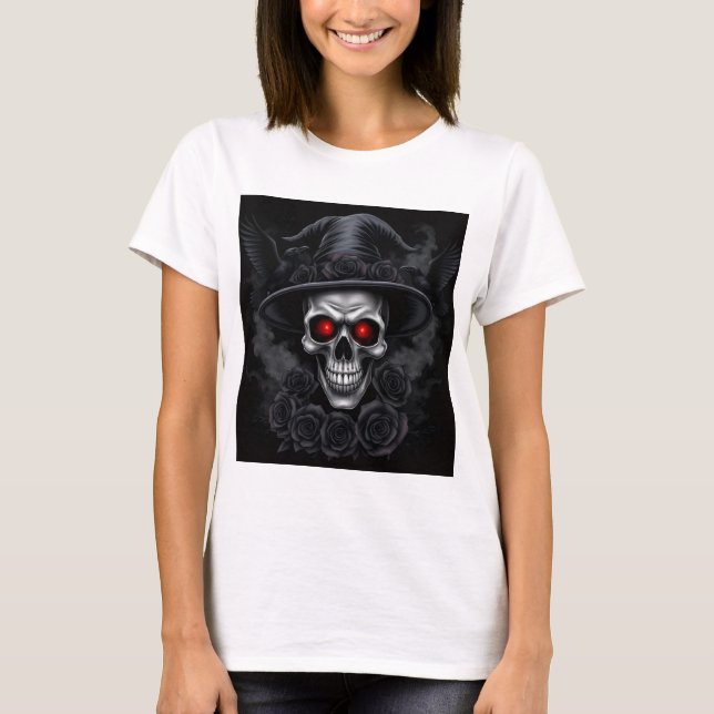 Stunning Gothic Skull Witch T-Shirt (Framsida)