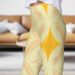 Stunning Guld Gult Swirl Mönster Leggings