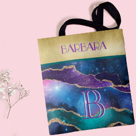 Stunning Guld Lila Teal Monogram Namn Tygkasse
