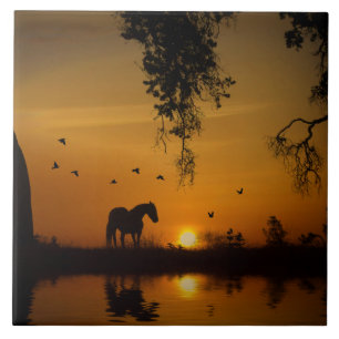 Stunning Horse Oak Träd Land Kakelplatta