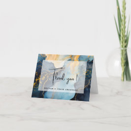 Stunning Indigo Blue och Guld Abstrakt Tack Kort