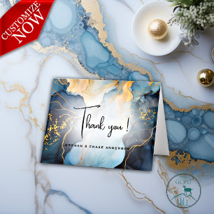Stunning Indigo Blue och Guld Abstrakt Tack Kort