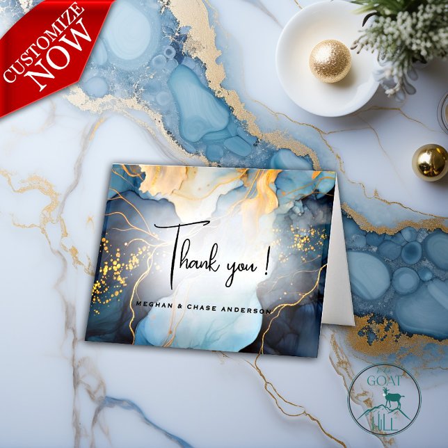 Stunning Indigo Blue och Guld Abstrakt Tack Kort (Easy to customize template)