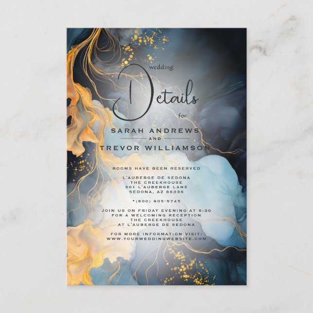 Stunning Indigo Blue och Guld Abstrakt Tilläggskort (Framsida)