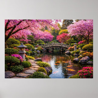 Stunning japansk trädgård & Koi-damm Poster
