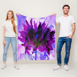 Stunning Lila och Black Cactus Dahlia Fleecefilt