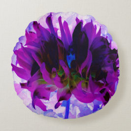 Stunning Lila och Black Cactus Dahlia Rund Kudde