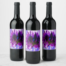 Stunning Lila och Black Cactus Dahlia Vinflaska Etikett