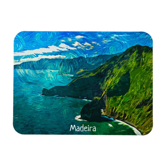 Stunning Madeira Coastal View Oil Paint Magnet (Horisontell)