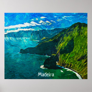 Stunning Madeira Coastal View Oil Paint Poster