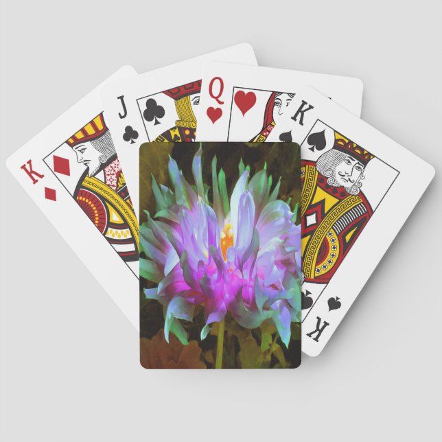 Stunning Magenta och Lime Green Cactus Dahlia Casinokort (Baksidan)