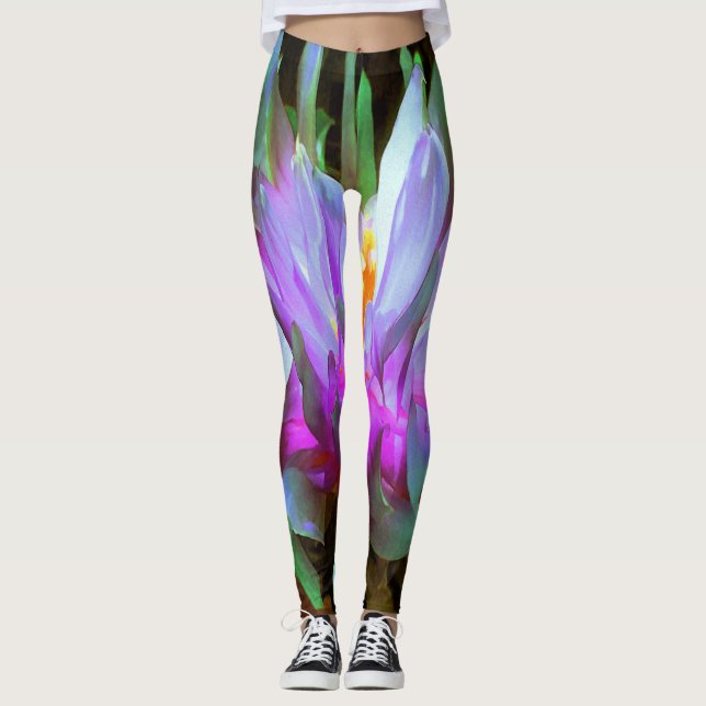 Stunning Magenta och Lime Green Cactus Dahlia Leggings (Framsida)