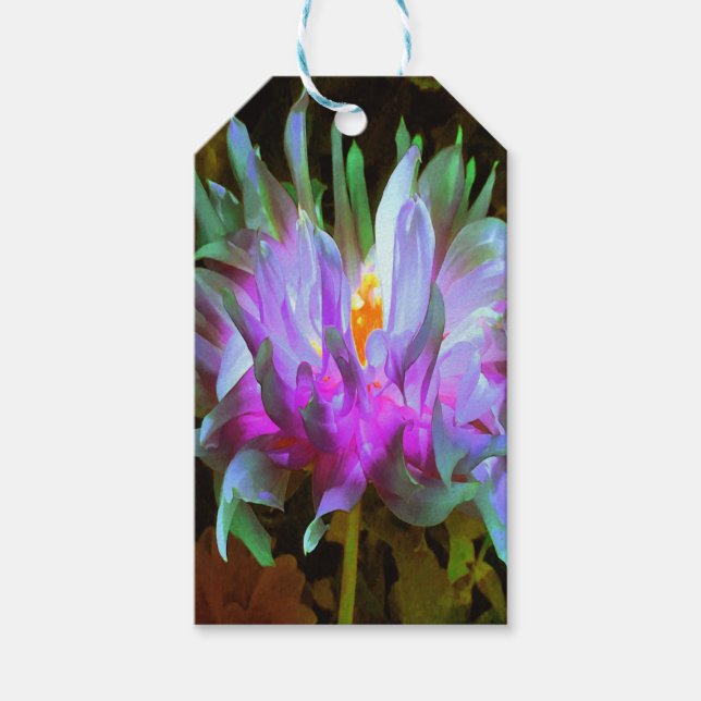 Stunning Magenta och Lime Green Cactus Dahlia Presentetikett (Framsidan)