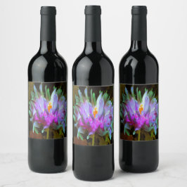 Stunning Magenta och Lime Green Cactus Dahlia Vinflaska Etikett