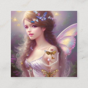 Stunning Magic Chibi Fairy Girl med Long Hair E Fyrkantigt Visitkort