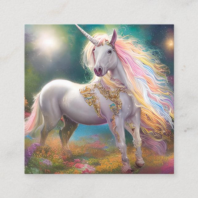 Stunning Magic Fullt Body White Unicorn Fyrkantigt Visitkort (Framsida)