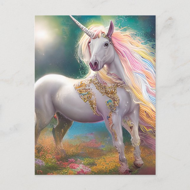 Stunning Magic Fullt Body White Unicorn Vykort (Framsida)