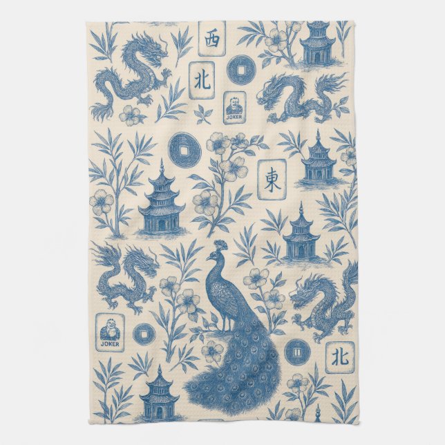 Stunning Mahjong Toile Kitchen Towel Kökshandduk (Vertikal)