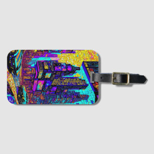 Stunning Mosaic Stached Glass Neon Cyberpunk City Bagagebricka