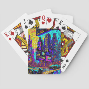 Stunning Mosaic Stached Glass Neon Cyberpunk City Casinokort