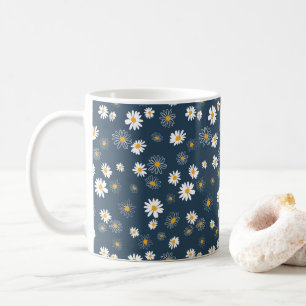 Stunning Navy Gult White Classic Daisy Flowers Kaffemugg