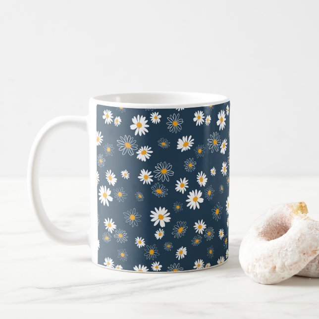 Stunning Navy Gult White Classic Daisy Flowers Kaffemugg (Med munk)
