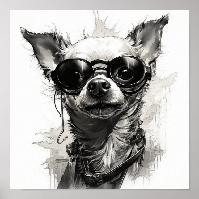 Stunning och Detailed Ralph Steadman White Chihuah Poster (Framsidan)