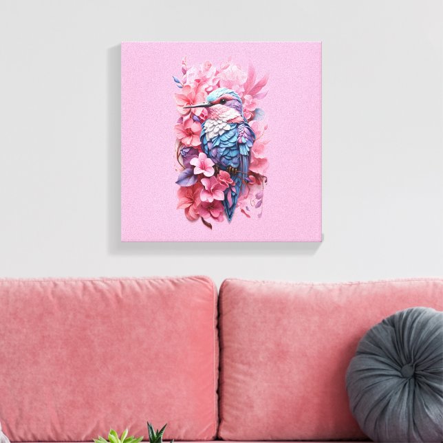 Stunning Pastel Hummingbird Floral Canvastryck (Insitu (Vardagsrum))