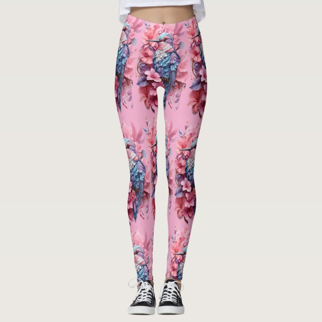 Stunning Pastel Hummingbird Floral Leggings (Framsida)