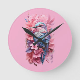 Stunning Pastel Hummingbird Floral Rund Klocka