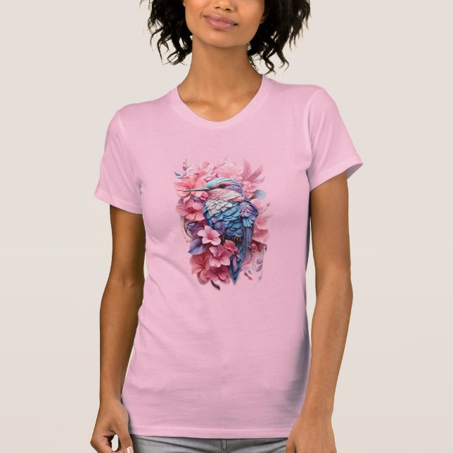 Stunning Pastel Hummingbird Floral T Shirt (Framsida)