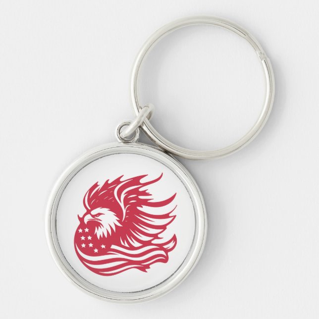 Stunning Patriotic Eagle Digital Artwork Rund Silverfärgad Nyckelring (Framsidan)