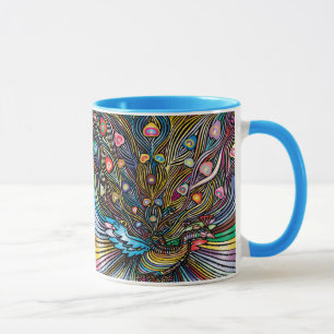 Stunning Peacock i Huichol Stil Art Mugg