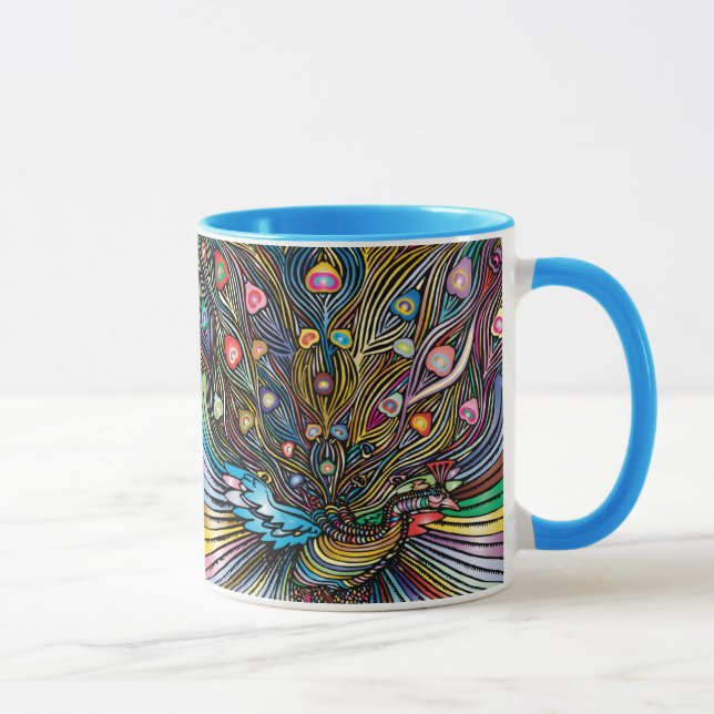 Stunning Peacock i Huichol Stil Art Mugg (Höger)