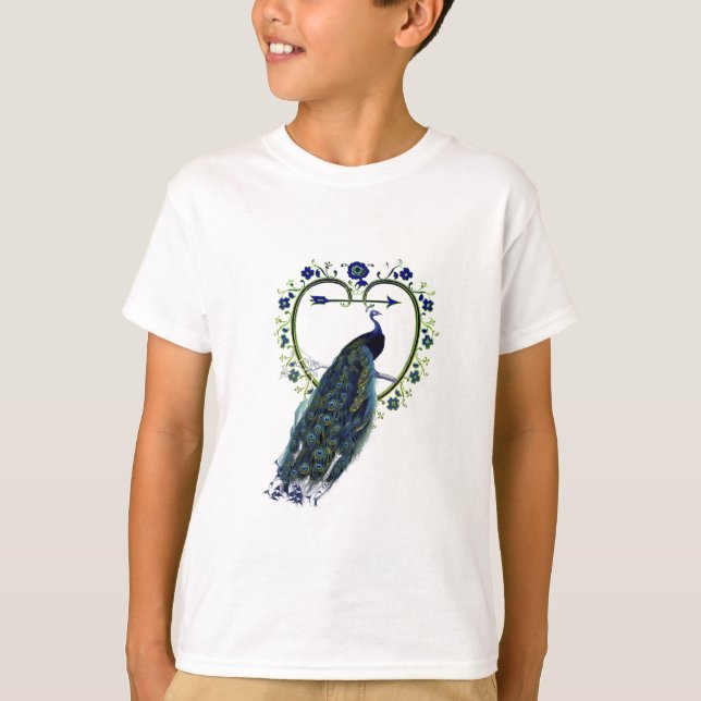 Stunning Peacock och ornate hjärtblomma ram T-shirt (Framsida)