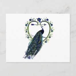 Stunning Peacock och ornate hjärtblomma ram Vykort